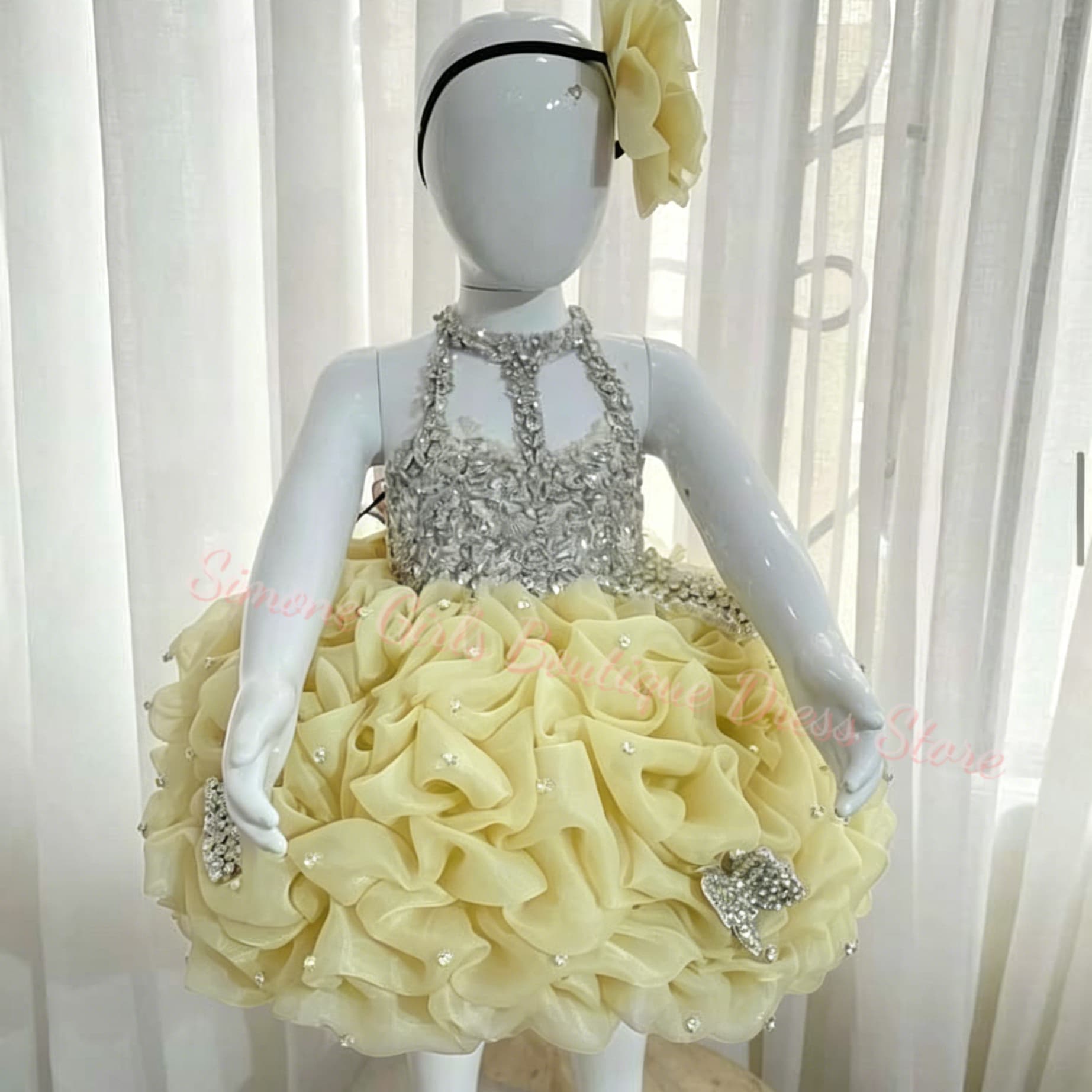 Embroidery Yellow Dress - Sarı fırfırlı çiçek kız elbisesi düğün