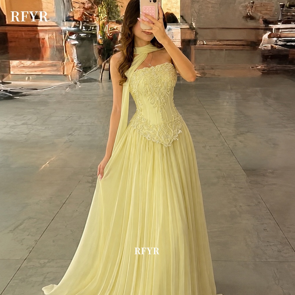 Embroidery Yellow Dress - RFYR Sarı Dantel Aplikeli A Kesim