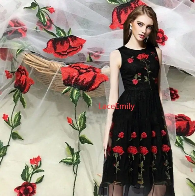Kırmızı Gül Dantel Kumaş çiçek - Embroidery Rose incelemesi ve fiyatı