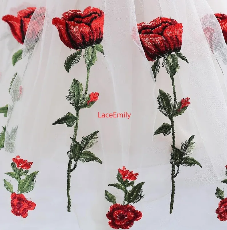 Kırmızı Gül Dantel Kumaş çiçek - Embroidery Rose incelemesi ve fiyatı